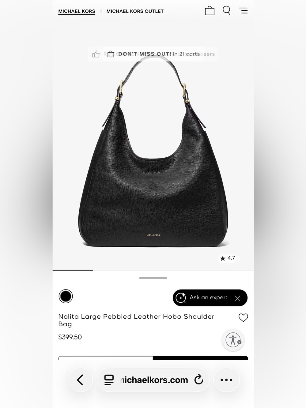 NWT Michael Kors Nolita Large Leather Hobo Shoulder Bag  Black + Silver